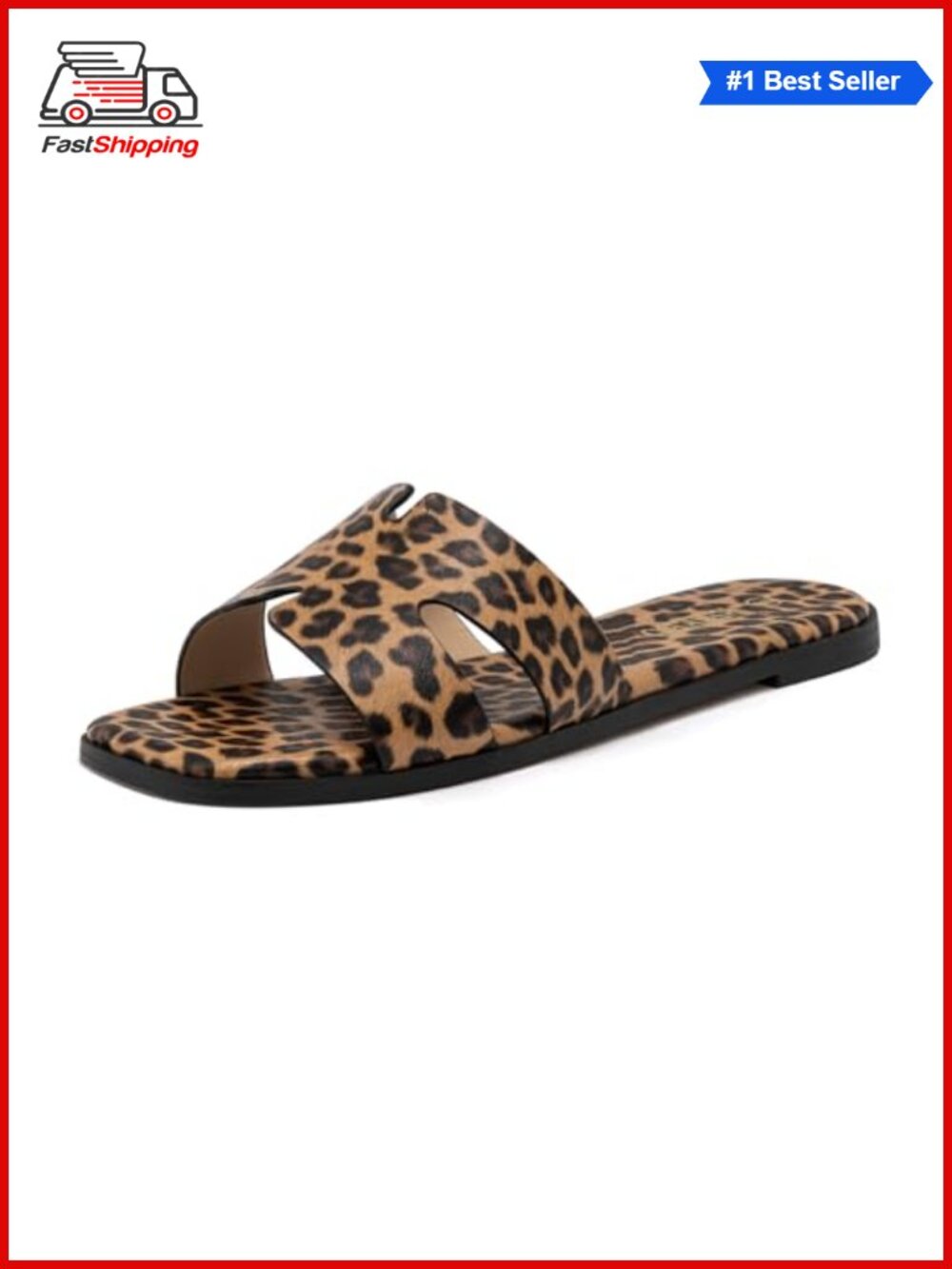 Rihero Women's Flat Slide Sandals PU Leather Slip On Comfort Square Toe